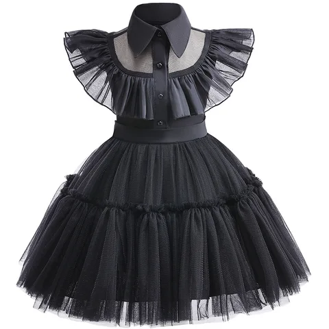 Черное платье для девушек в среду, платья, Хэллоуин, косплей, для малышей, молодежное готическое платье, женский костюм для ролевых игр 3, 4, 6, 8, 10, 12 лет, ТВ