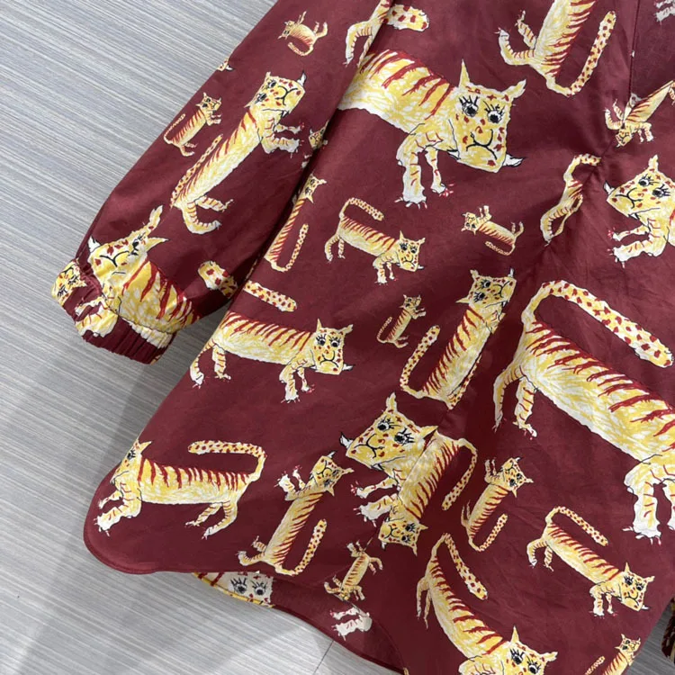 

High-end Tiger Print Shirts for Women Top Quality 3D Cut Lapel Long Sleeve Loose Shirts Casual Cotton Shirts Lady Spring 2022