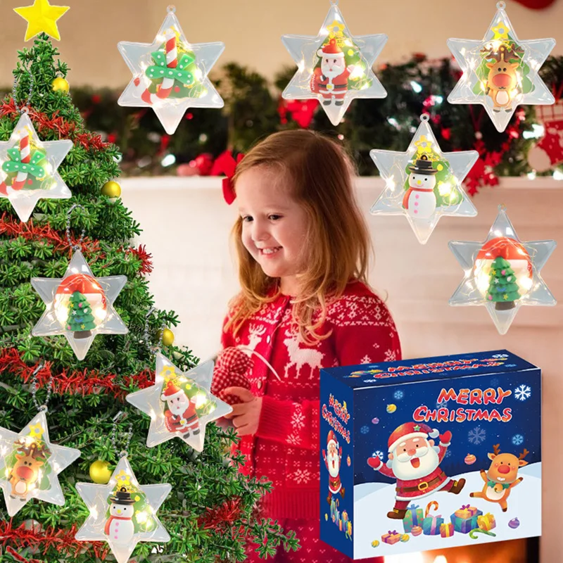 

2023 Christmas Tree Glowing Snowflake Decorations Santa Snowman Bauble DIY Transparent Ornaments Christmas Pendants Decoration