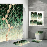 geometric 3d printed shower curtain set with rug anti slip carpet bathtub toilet screen waterproof bathroom decor with hooks