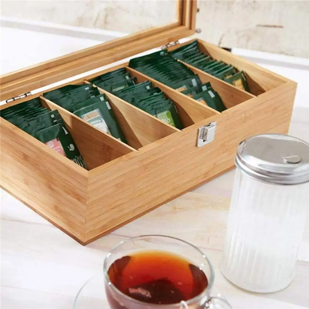 

Tea Lid Box Tea Cabinets Wooden Kitchen Storage Bag 6-compartment With Holder E6y9 Kitchen For Organizer Style Retro Coffee Home