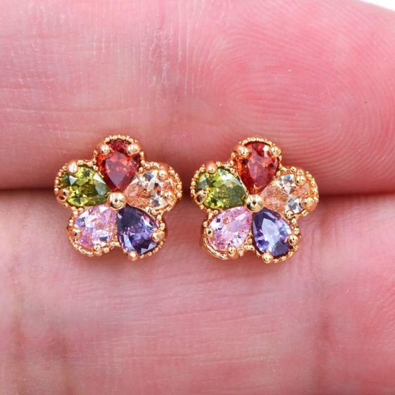 

Delysia King Filled with women's rainbow jade zircon flower earrings jewelry