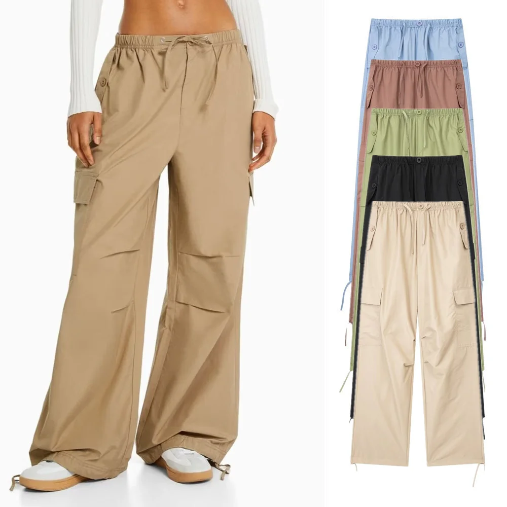 

UNIZERA Spring New Women's Clothing Casual Commuting All-match Flap Pocket Decoration Elastic Waist Loose Parachute Sweatpants