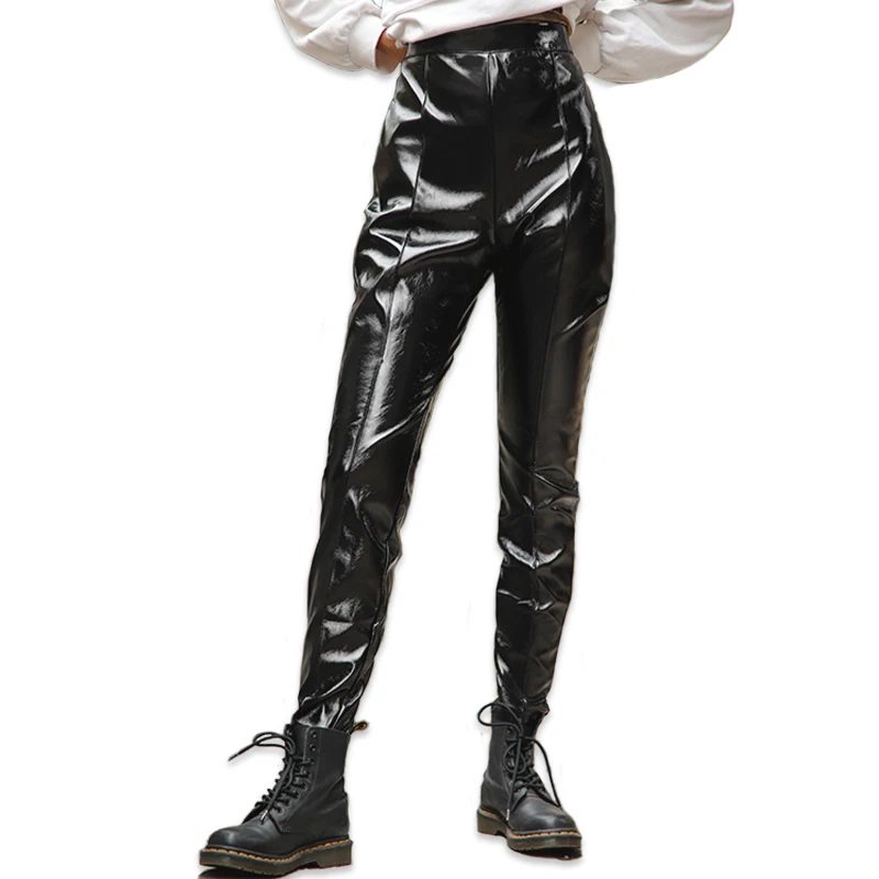 Кожаные брюки модные леггинсы из искусственной кожи для женщин уличные с высокой
