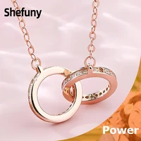 new 925 sterling silver round two circle pendant chain white zirconia geometric necklace for women fine jewelry engagement gift