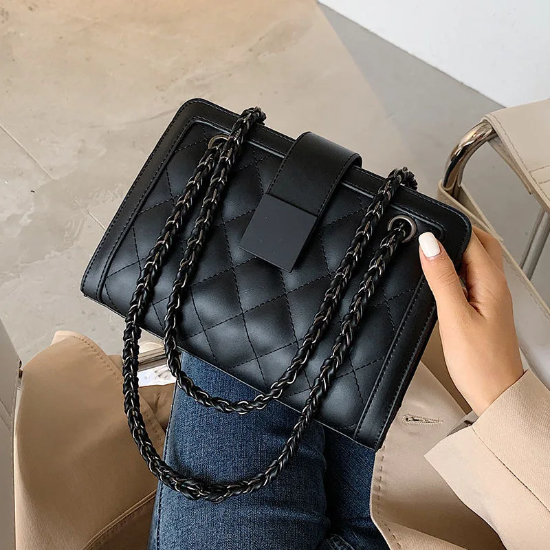 

Winter brands current designer handbags women's trend-oriented Handbags Black leather shoulder bag small of plutonium for