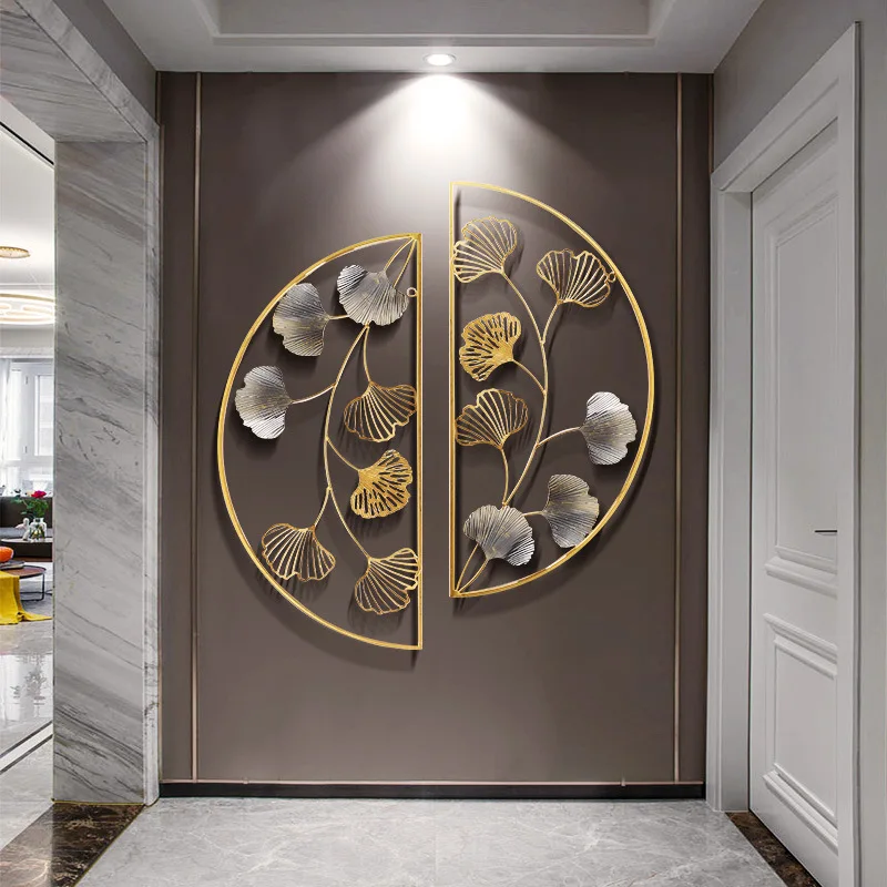 

New Chinese Metal Wall Decoration Living Room TV Sofa Background Pendant Light Luxury Ginkgo Leaf Iron Wall Hanging