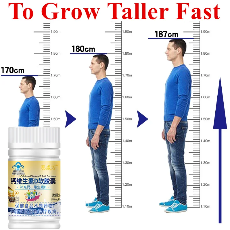 

Height Growth Vitamin D & Calcium Pills Natural Growth Factor Height increase Capsules To Grow Taller Bone Strength No Hormone