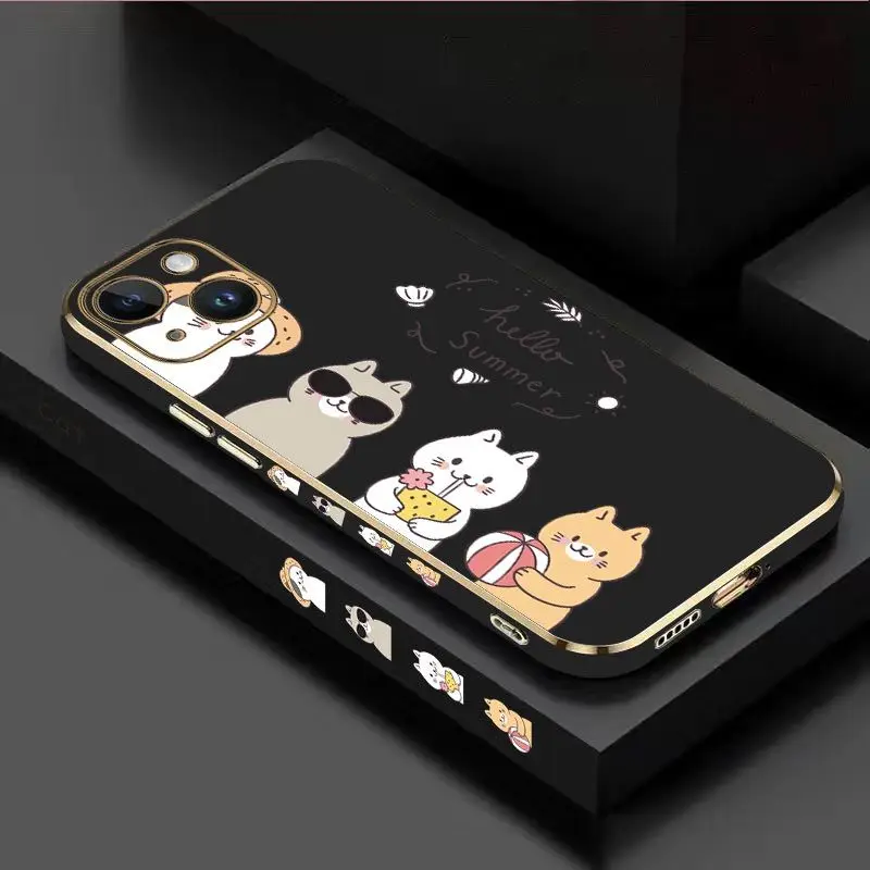 Vacation Cats Luxury Plating Phone Case For iPhone 14 13 12 11 Plus Pro Max Mini X XR XS SE2020 8 7 6 6S Plus Cover