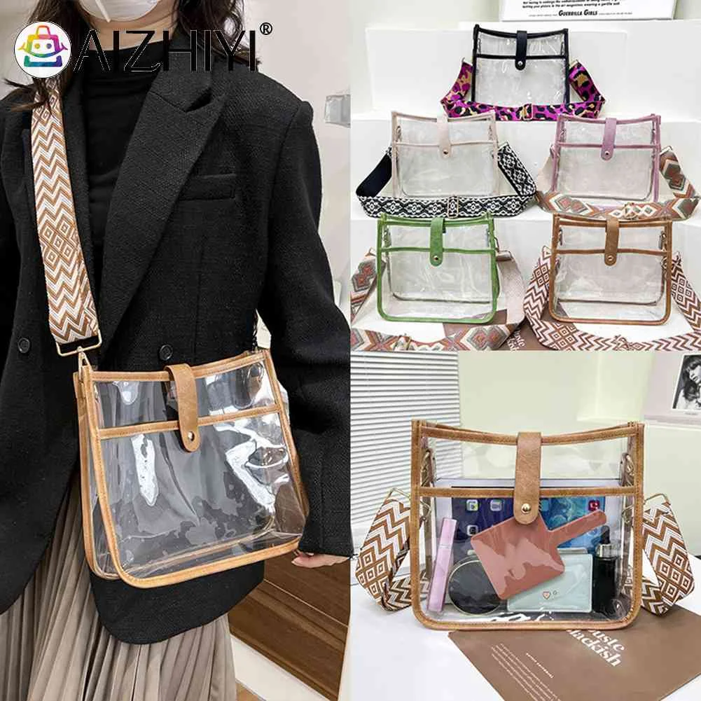 

Прозрачная сумка на плечо из ПВХ для женщин, плетеная дамская сумочка карамельных цветов на широких ремешках с принтом для телефона, дорожн...