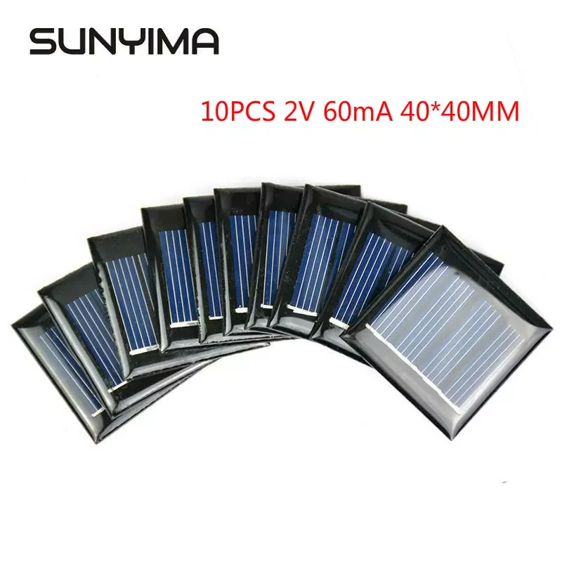 

NEW2023 SUNYIMA 10PCS 2V 60mA Solar Panel Epoxy Polycrystalline DIY Toy Solar Light Battery Power Charge Module 40*40MM Mini Sol