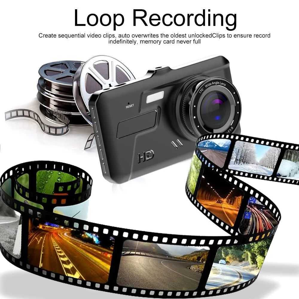 1080P Автомобильный видеорегистратор с двойным объективом 4 дюйма IPS фотокамера