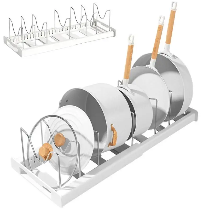 

Стойка для хранения горшков, выдвижной органайзер для посуды, органайзер для выпечки, стойка для жарки, бронзовые сковороды с 7 регулируемым...