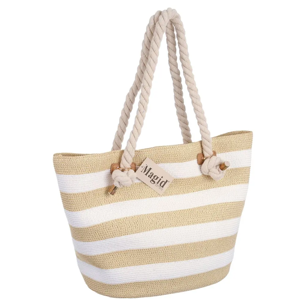 

Women`s Paper Straw Rope Beach Tote Bag White Gold
