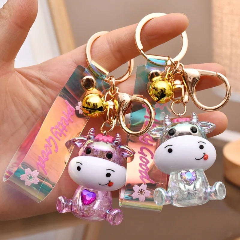 

Cartoon Keychain Cute Keychains Women Bag Pendant Caring Cow Acrylic Couple Creative Gift Fashion Jewelry Accessories