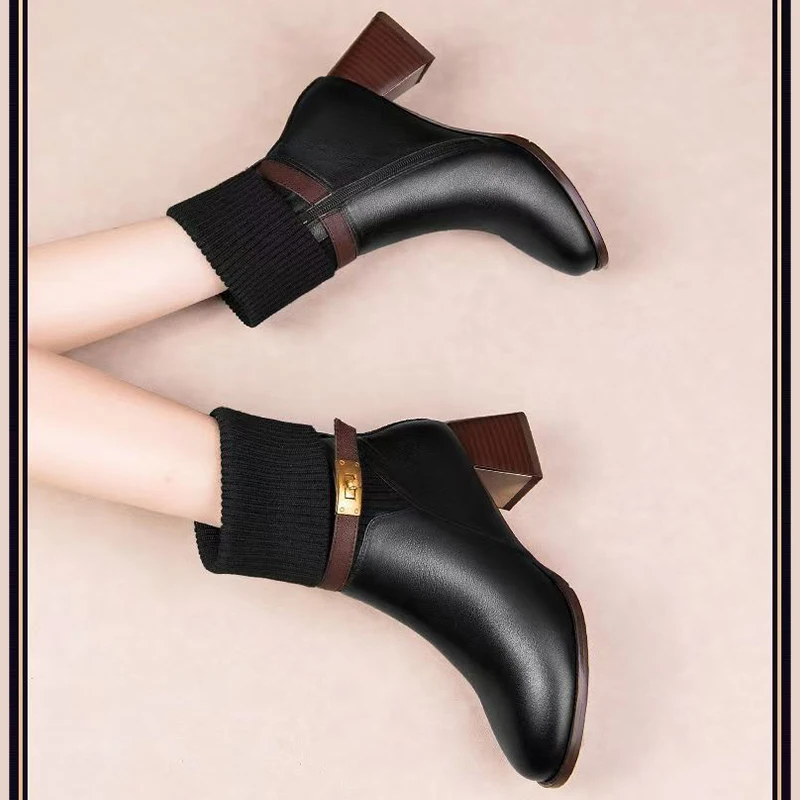 Брендовые женские ботильоны с острым носком зимние кожаные туфли на высоком