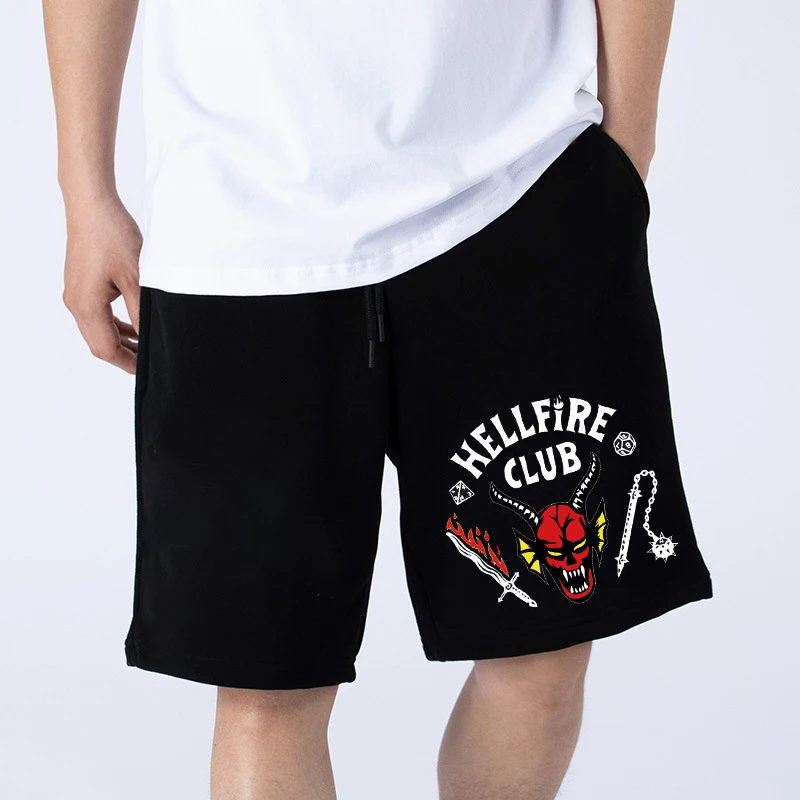 

New Short Pants Men's Funny Strange Things Clothing Hellfire Club Print Shorts Unisex Black Casual Short Pants Summer Beach Pant