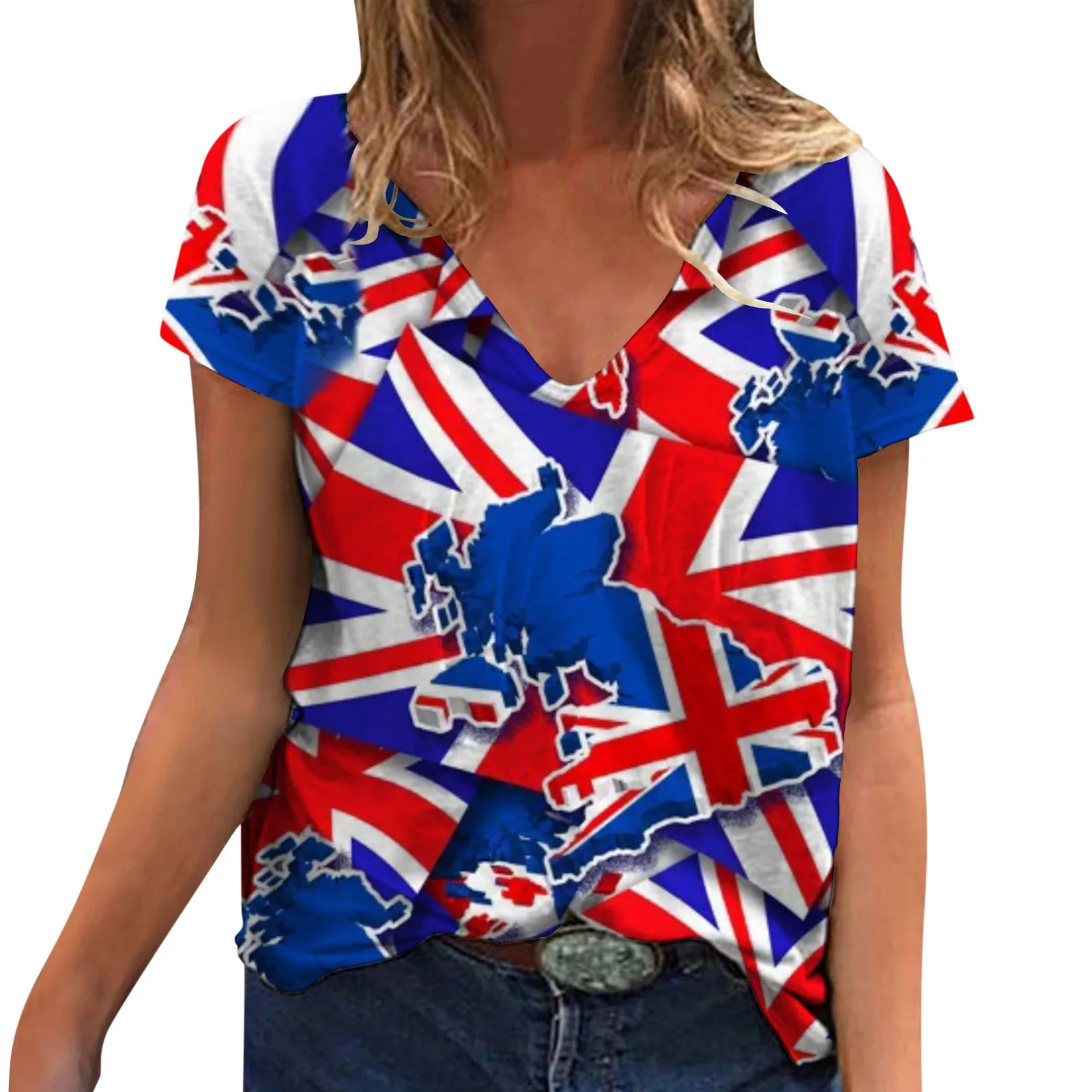 

Summer Womens American Flag Printed Casual T Shirt Tops Short Sleeve V Neck Tee Shirt Femme Loose Tunics Shirts Tee Рубашка