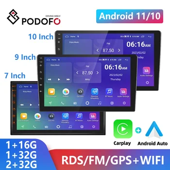 Podofo Android 11 Car Radio Autoradio 32G 2 Din 7"/9"/10" Universal WIFI GPS Car Audio Multimedia Player For Nissan Toyota Kia 1