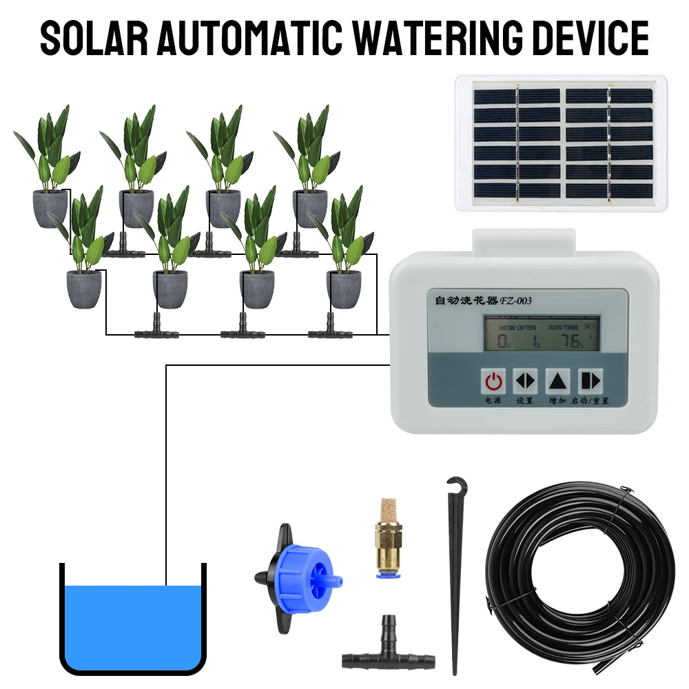 Potted Drip Sprinkling Intelligent Garden Dripper Timer Irrigation System Double Pump Solar Energy Automatic Watering Device
