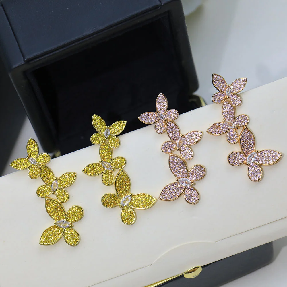 Sweet Elegant Romantic Lady Butterfly Earrings Women Yellow Noble Color Pink Cute Anti Allergy Wedding Accessories Luxuryjewelry