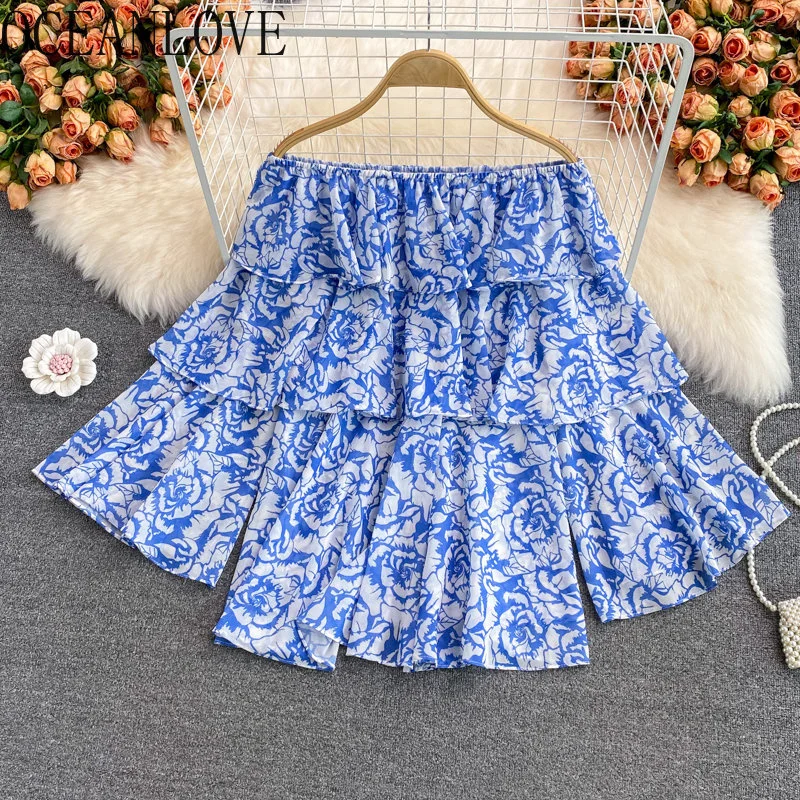 

lare Sleeve Blouses Print Slash Neck Spring Summer Rules Blusas Mujer Korean ashion Vintage Ins Loose Shirts