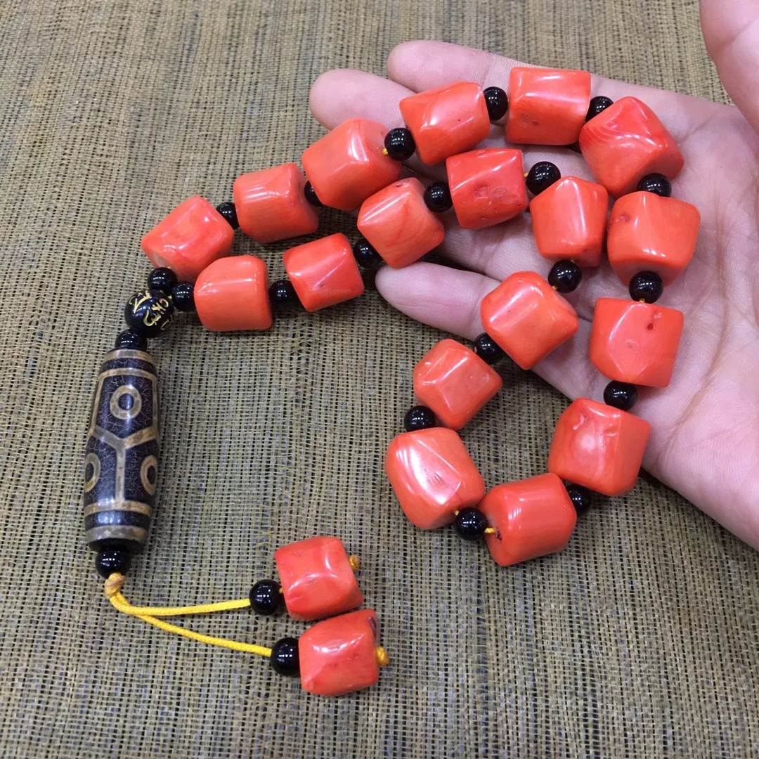 

Натуральный красный коралловый четки браслет для мужчин и женщин мужские глубоководные драгоценные коралловые 18 бусин буддийские ручные четки тибетские Dzi шармы браслеты