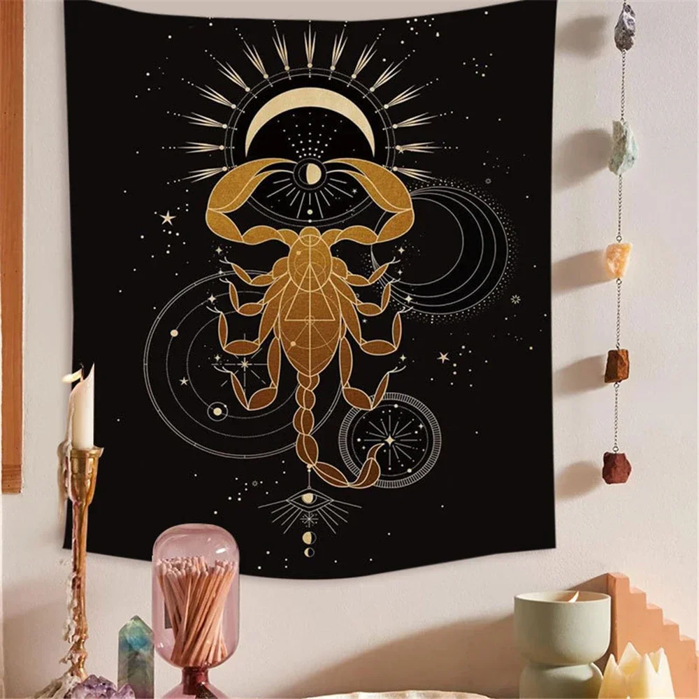 2024 ЗОЛОТОЙ СКОРПИОН гобелен настенный гадания черный скелет змея гобелены