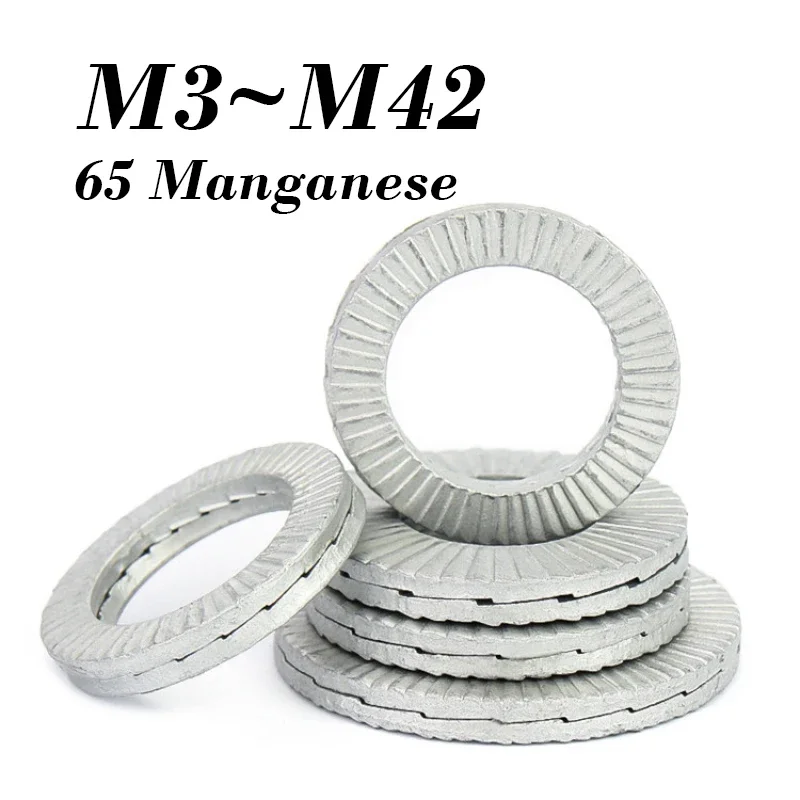 

65Марганцевая двухъярусная самоблокирующаяся шайба M3 M4 M5 M6 M8 M10 M12 M14 M16 M18 M20 M22 M24 M27 M30 M33 M36 M39 M42 Стопорные шайбы