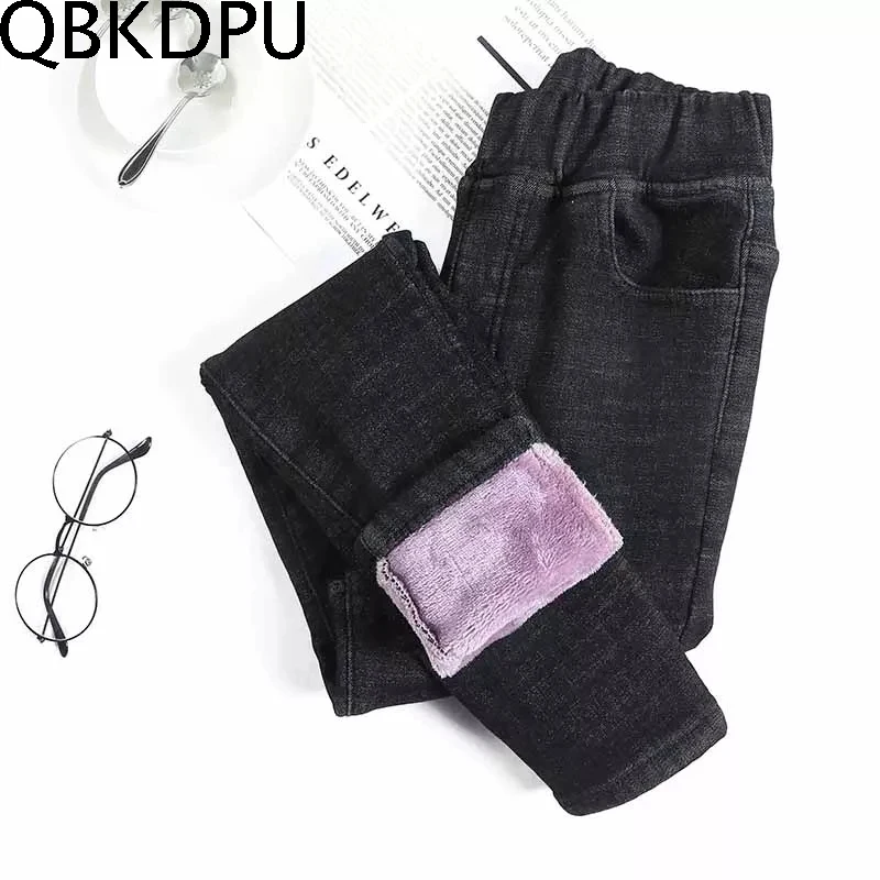 

Winter Solid Skinny Denim Trousers Women Fashion Stretch High Waist Pencil Pants Casual Thicken Velvet Jeans Womens 25-32 Code