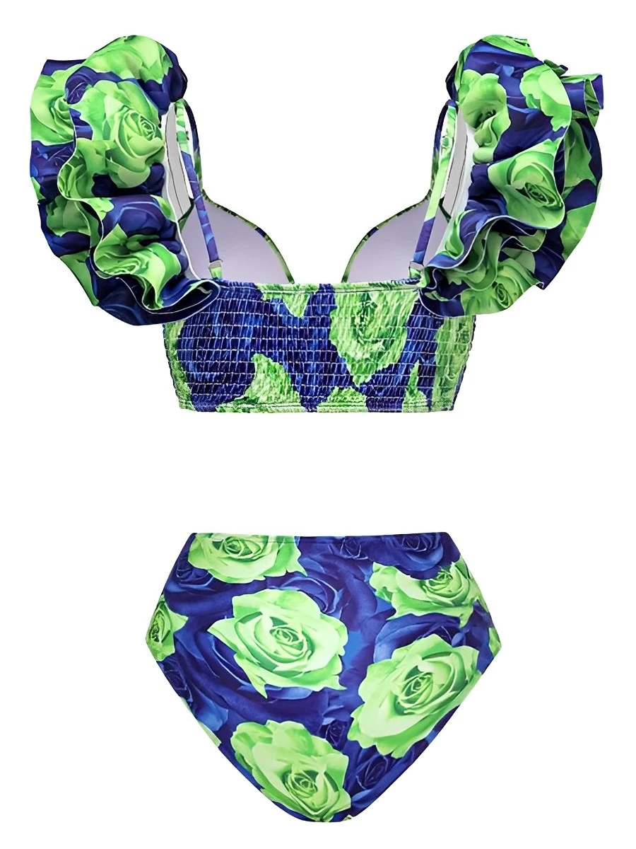 Бикини пуш-ап женское с цветочным принтом купальник из двух предметов мягкими