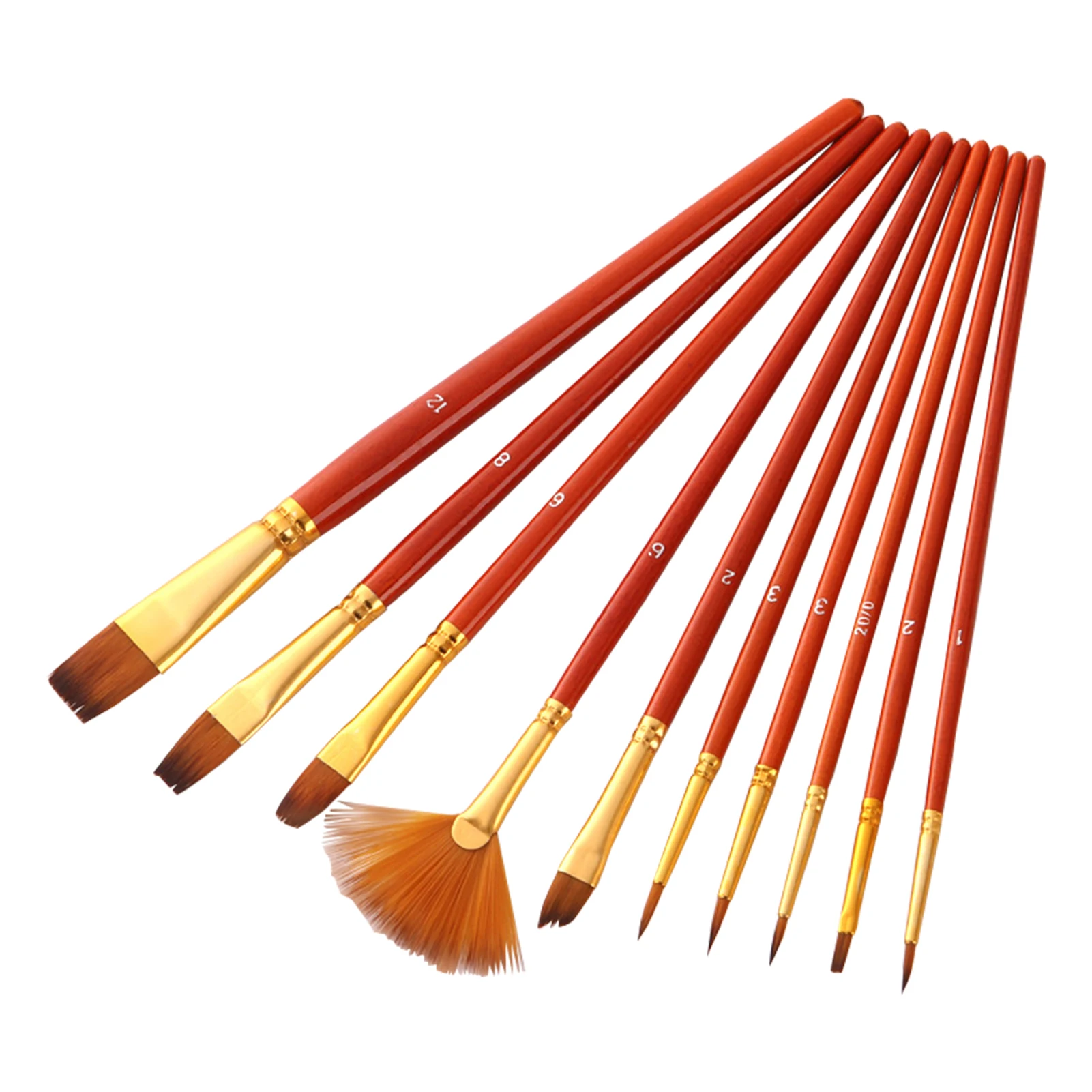 

10pcs Practical Art Portable Oil Painting Beginner Paint Brush Easy Clean Wooden Handle Watercolor Nylon Hair Artist Stationery
