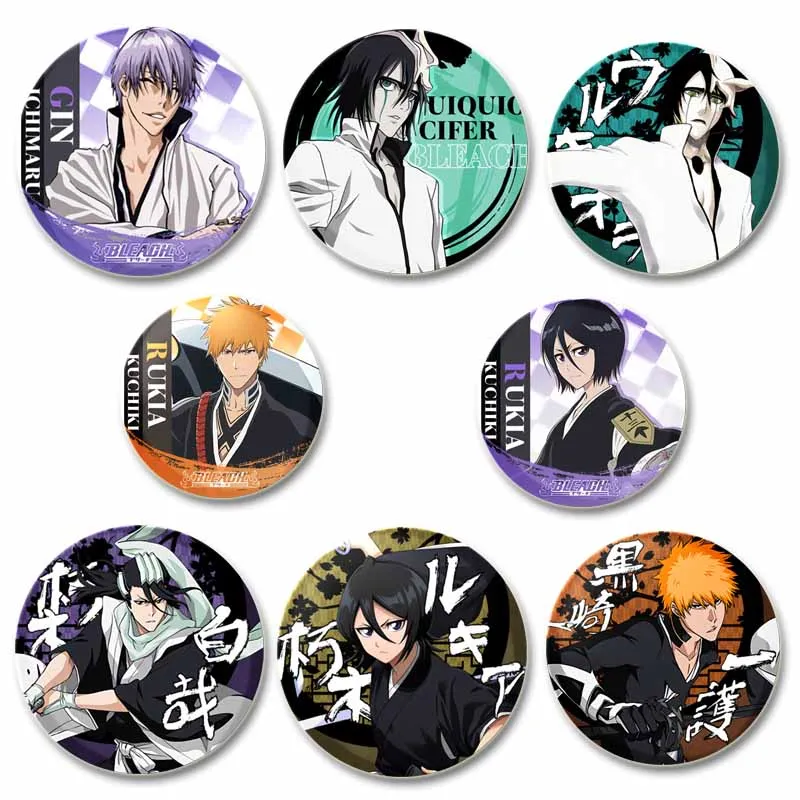 Bleach аниме брошь круглые булавки ручной работы Rukia Renji Byakuya Kuchiki Sajin мультяшный