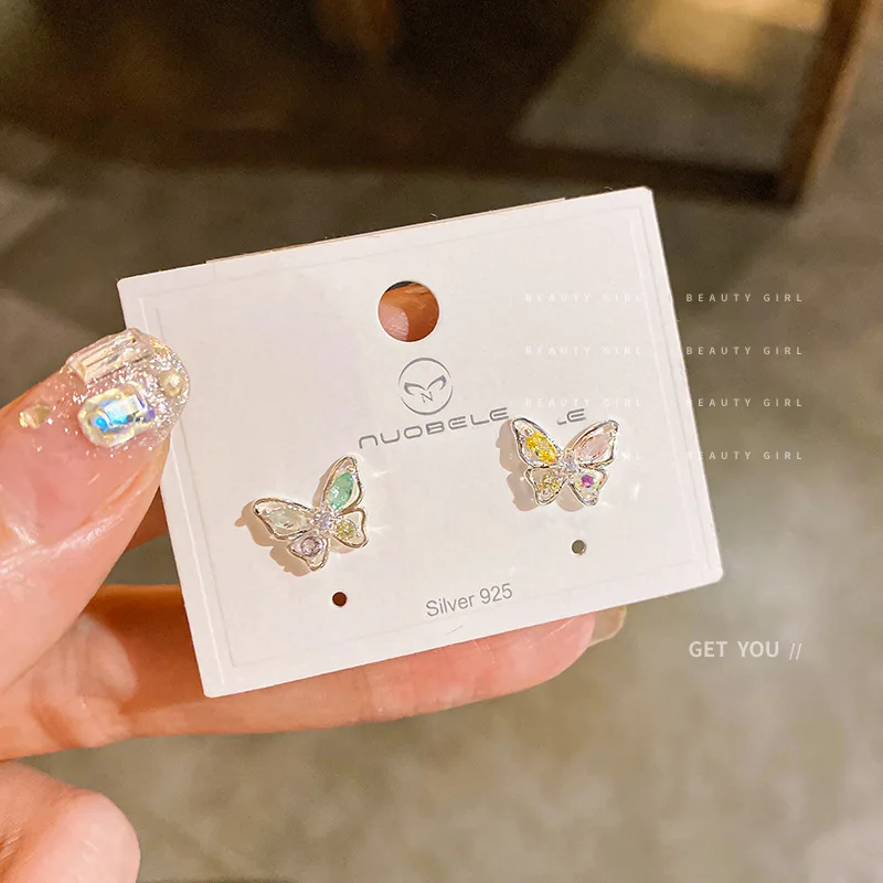 

Forest Series Silver Needle Zircon Diamond Butterfly Earrings, Small, Fresh And Sweet Temperament, New Versatile,