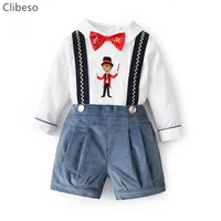 children boutique clothing toddler boys birthday party embroidery long sleeve cotton shirt velvet overalls baby clothes sets