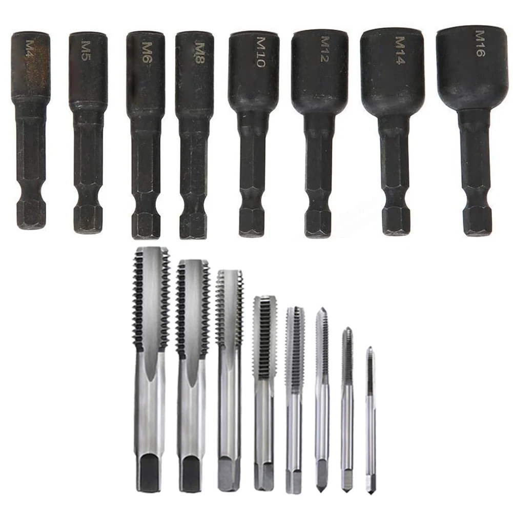 

Socket Adapter Tap Die 1/4 Hex Shank 16Pcs/Set 6.35mm Alloy Steel&HSS Fluted