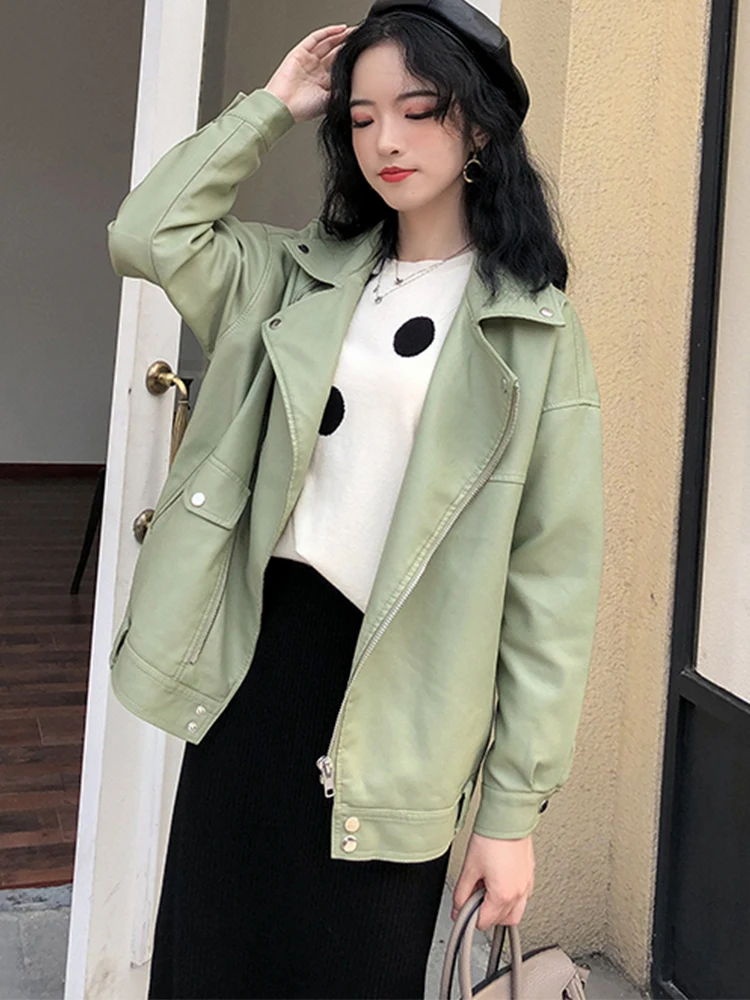 New Autumn Women Faux Leather Jacket Motorcycle Leather Jacket Black Loose Outwear Leather Jacket Women Jackets for Women