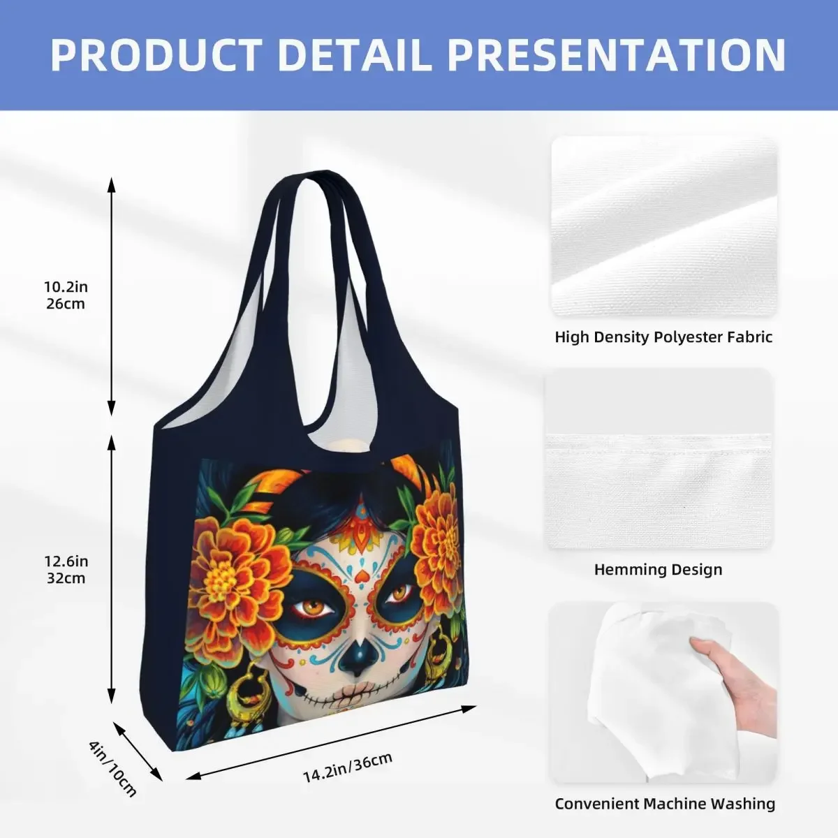 Сахарный череп для девочек продуктовые сумки-тоут покупок мексиканские холщовые