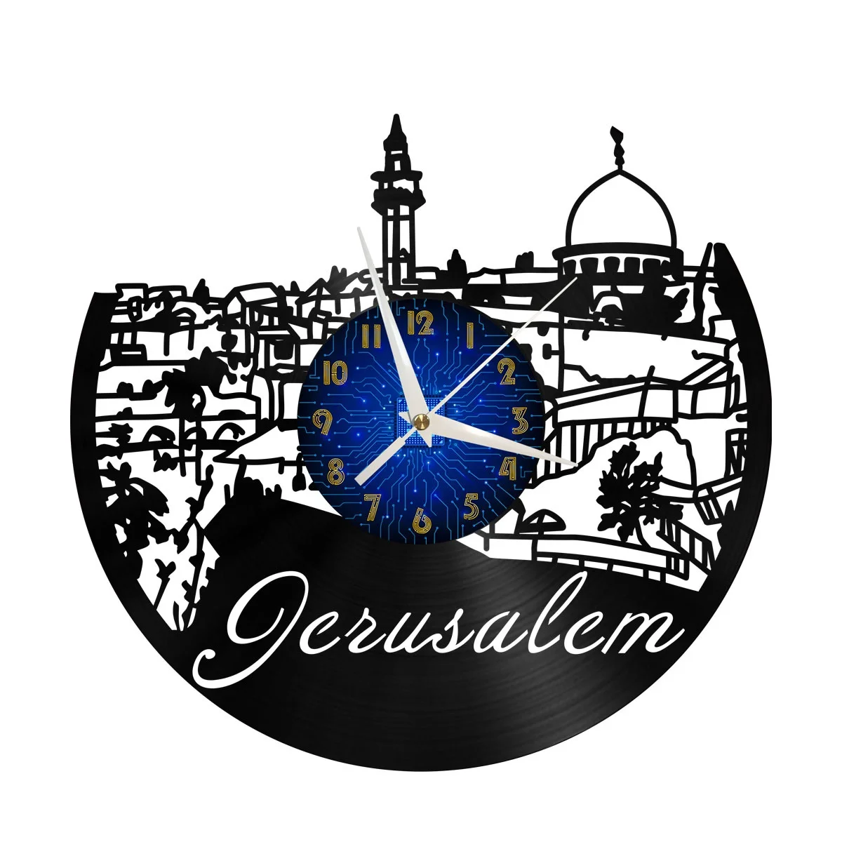 

Jerusalem Vinyl Wall Clock, Vinyl Record Clock Wall Art Silent & Non-ticking