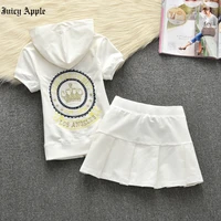 juicy apple tracksuit women mini skirt suit 2 piece set short sleeve hooded top and skirt summer sweet for girls sports sets