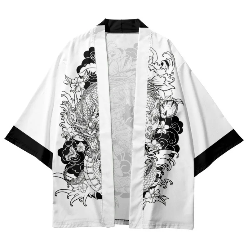 2022 Summer Cardigan Kimono Short-Sleeved Shirts Large Size Paintings Digital Printed Shirts Men's Shirts Casual Taoist Robe