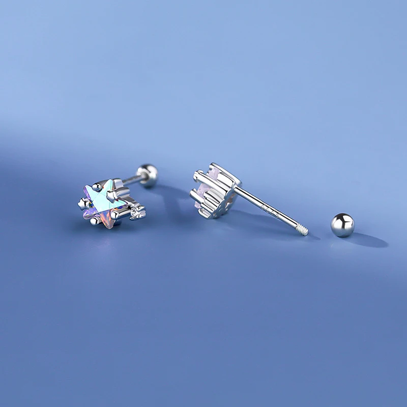 Женские серьги-гвоздики из серебра 100% пробы с цирконом