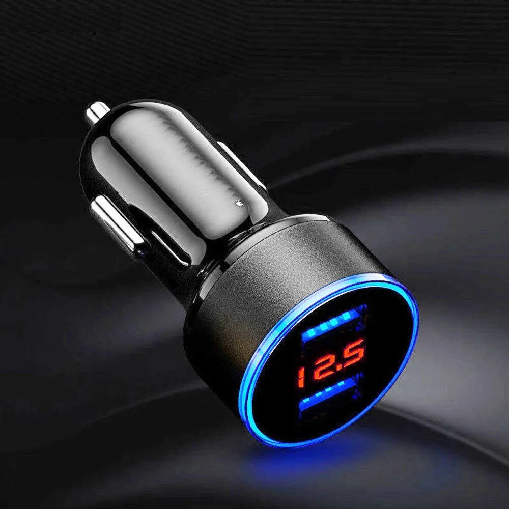 

1PC Car Charger 3.1A Dual Ports USB Car Cigaret Charger Lighter Digital LED Voltmeter Black High Quality Exterior Car Parts