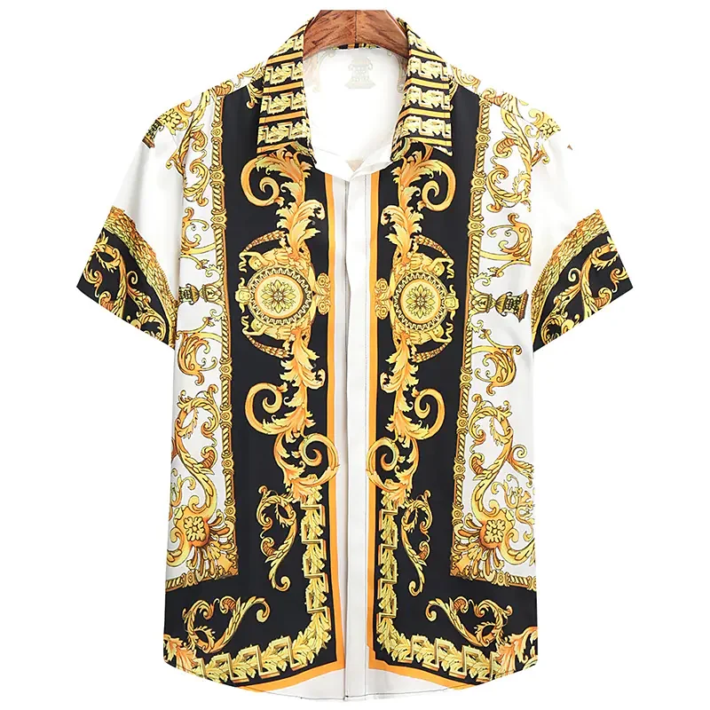 2023 Breathable Hawaiian French Men's Baroque Shirt 3d Printed Gold Pattern Senior Fashion Street Loose Street Wear Men's Shirt