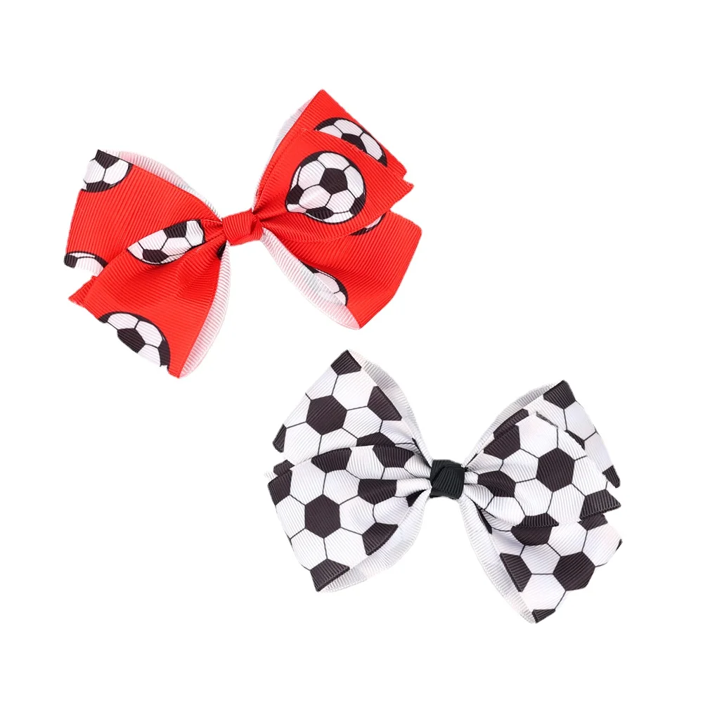 New 1PCS Football Soccer Printed Baby Girls Hair Clips Handmade Ribbon Bows with Clip Hairpins Photo Props Cute Kids Hairgrips
