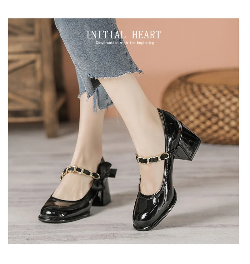 

Туфли-лодочки женские на массивном каблуке, босоножки с цепочкой и бантом, кожаные туфли на высоком каблуке, обувь для вечеринки и свадьбы, н...