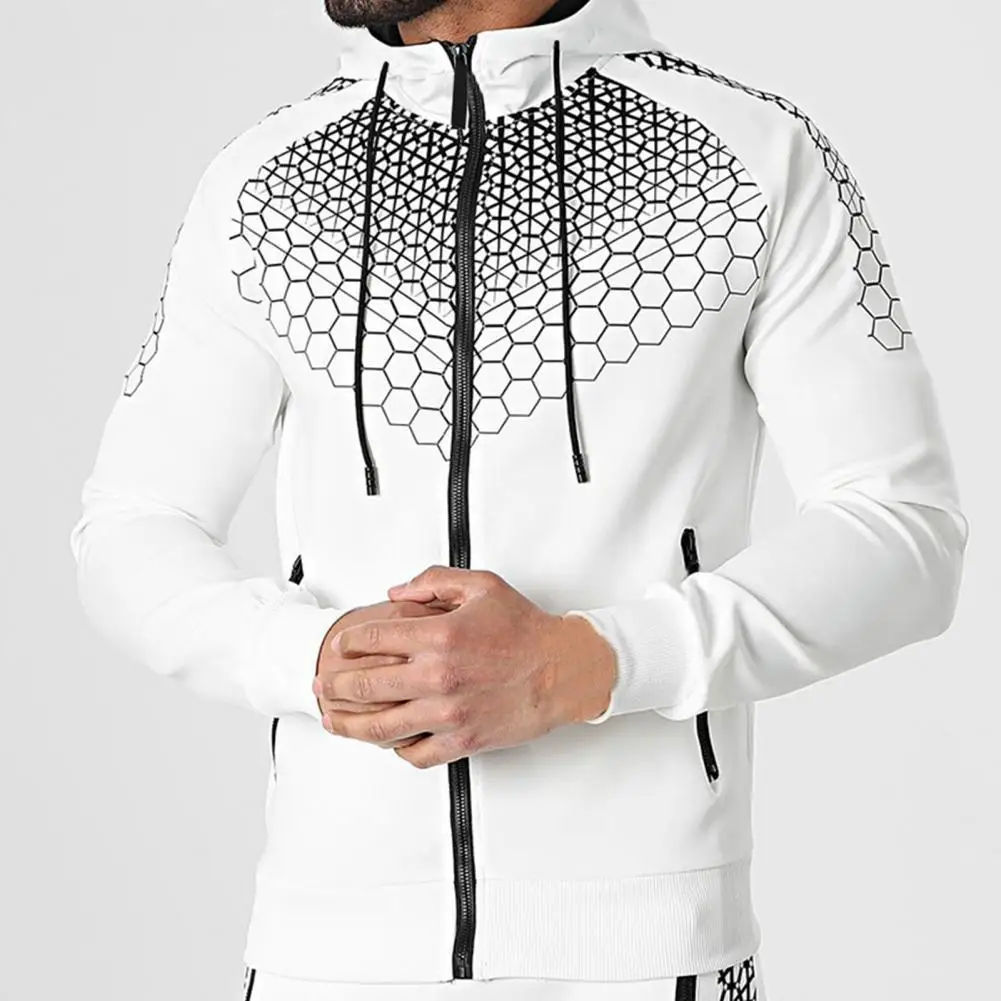 

Regular Men Jacket Attractive Washable Hooded Graphic Printed Men Sweatshirt Men Outerwear Men Coat Top