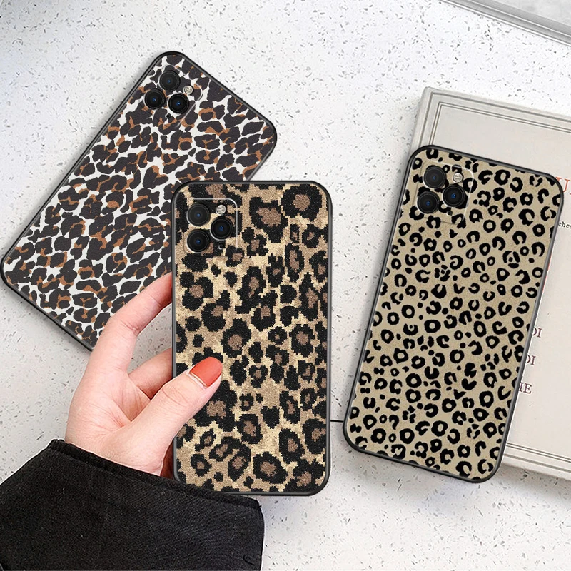 

Fashion Leopard Pattern Phone Case For iPhone 13 12 Mini 11 Pro Max SE 2020 X XR XS MAX 8 7 6 6S Plus TPU Carcasa Black Cover