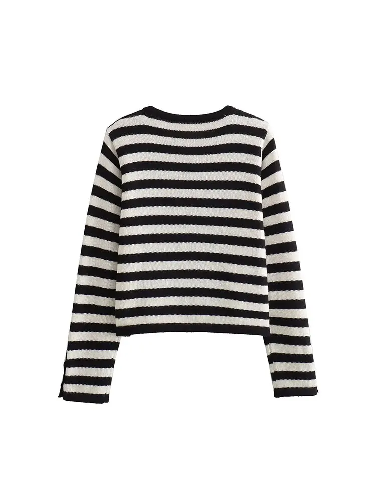 Nlzgmsj TRAF 2023 осенний женский полосатый Модный Новый комбинированный вязаный свитер