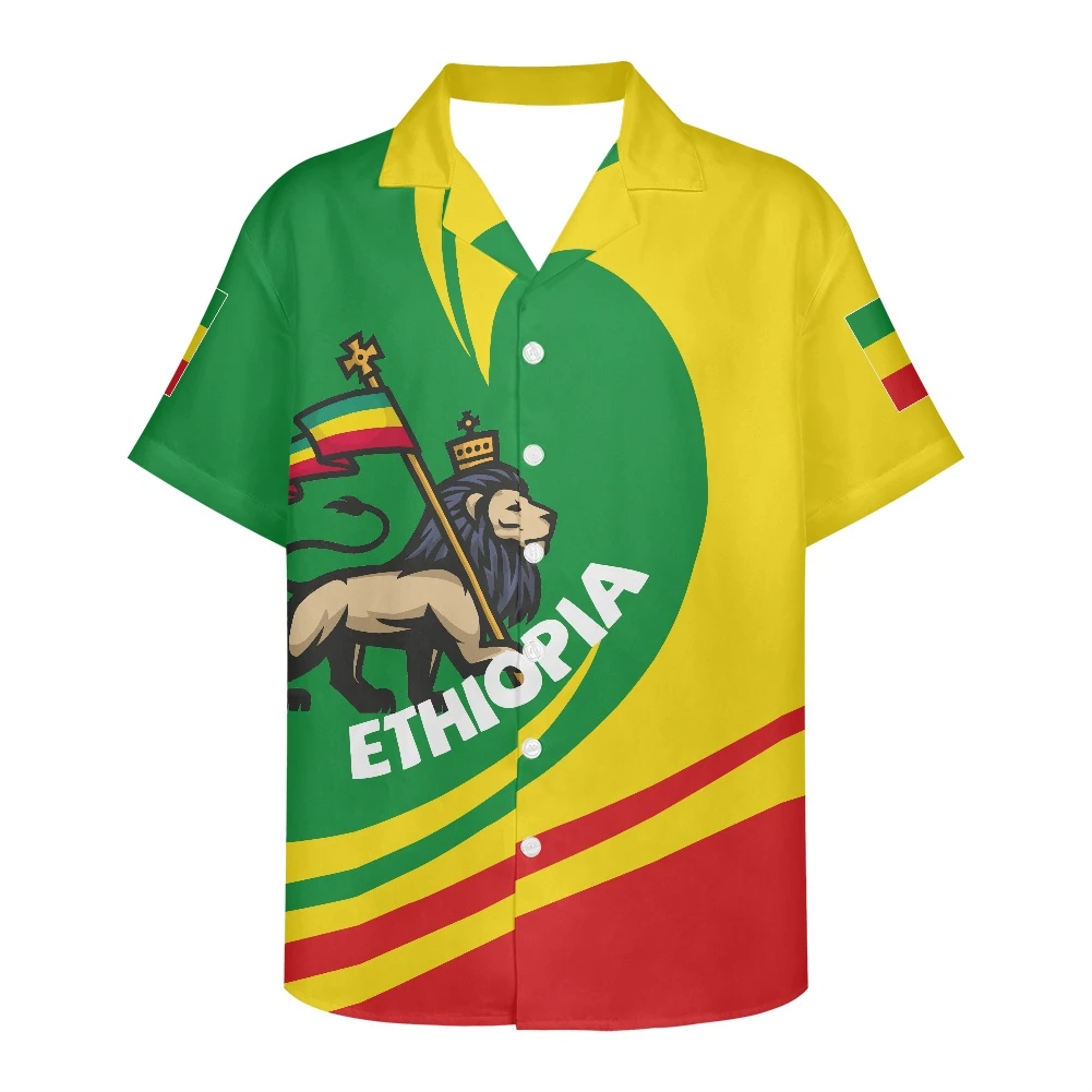 2022 Spring Summer Men's Shirt African Flag Print Short Sleeve V-Neck Plus Size Shirt Harajuku Male Shirt